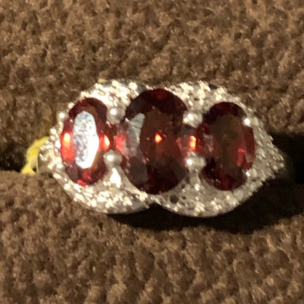 3 stone garnet and zircon ring